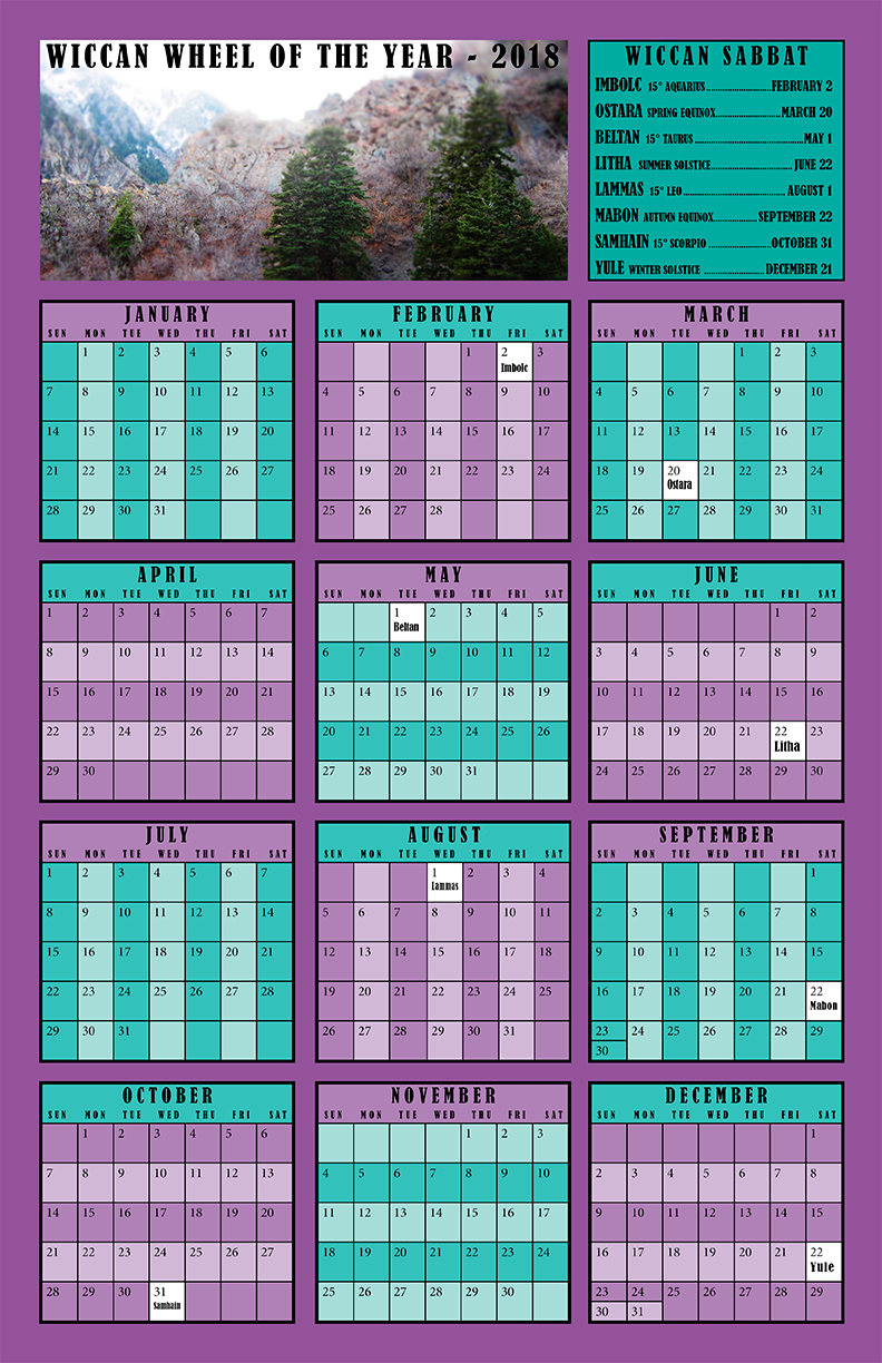 wiccan wheele of the year calander 2018